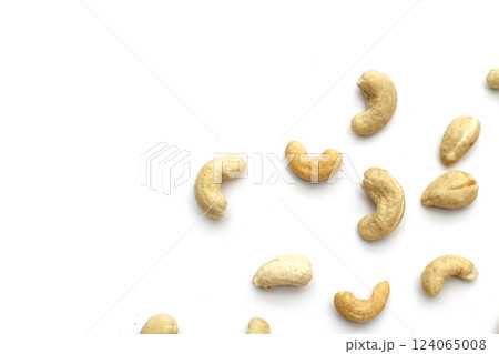 Cashew nuts on white background. 124065008