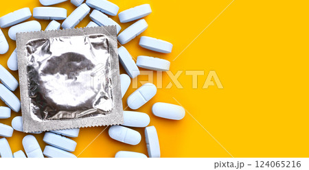 Condom with pre-exposure prophylaxis (or PrEP) is medicine taken to prevent getting HIV 124065216