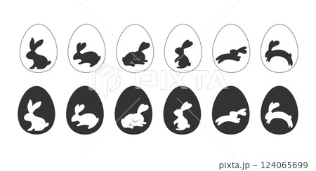 Set of silhouette rabbit or bunny in easter egg isolated on white background, Vector illustration 124065699