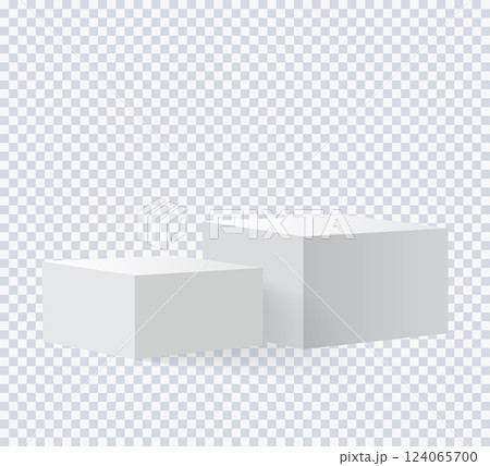 Two blank square podiums stand to show products on transparent background, Vector illustration. 124065700