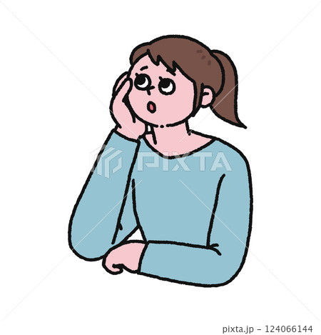 頬杖しながら何かを考える女性 頬杖しながら何かを考える女性 124066144