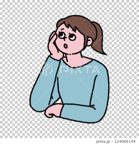 頬杖しながら何かを考える女性 頬杖しながら何かを考える女性 124066144