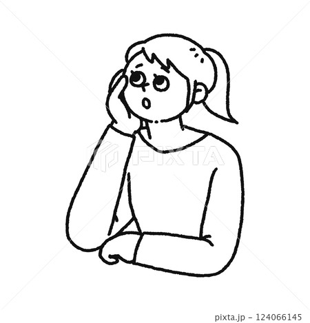 頬杖しながら何かを考える女性 線画 頬杖しながら何かを考える女性 線画 124066145
