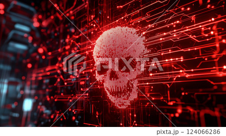 コンピュータウイルスと警告画面のイメージ 124066286