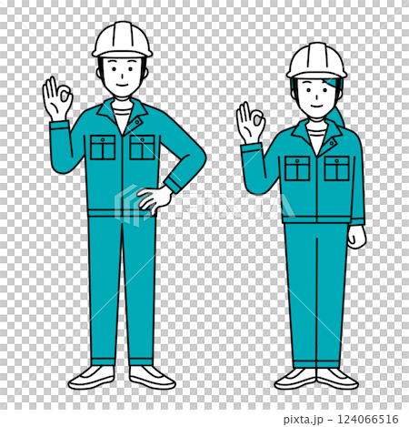 Set of male and female workers making OK signs (full body) 124066516