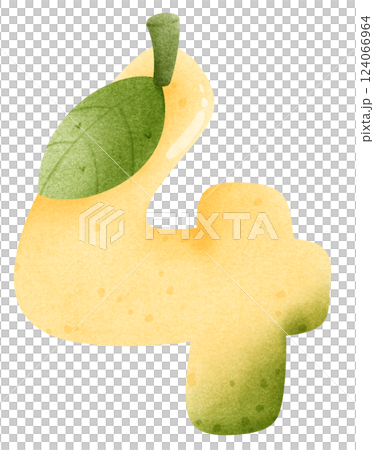 Watercolor cartoon of mango number 4 with leaves, Number hand drawn for kids Watercolor cartoon of mango number 4 with leaves, Number hand drawn for kids 124066964