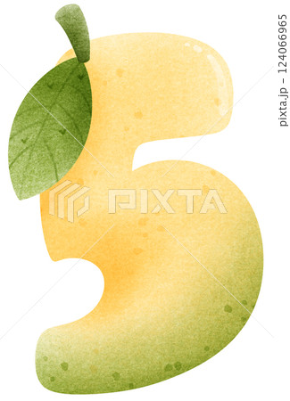 Watercolor cartoon of mango number 5 with leaves, Number hand drawn for kids Watercolor cartoon of mango number 5 with leaves, Number hand drawn for kids 124066965