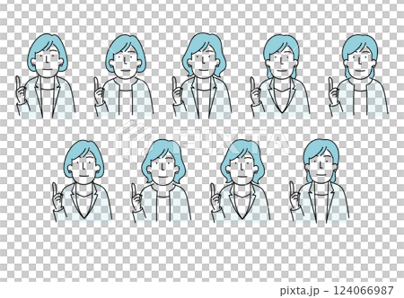 Simple line drawing illustration of a woman in her 40s or 50s wearing a jacket and business casual wear Simple line drawing illustration of a woman in her 40s or 50s wearing a jacket and business casual wear 124066987