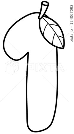 Outline doodle cartoon number 1, mango number for kids, worksheet  124067092