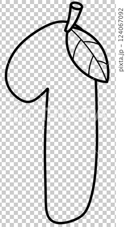 Outline doodle cartoon number 1, mango number for kids, worksheet  124067092