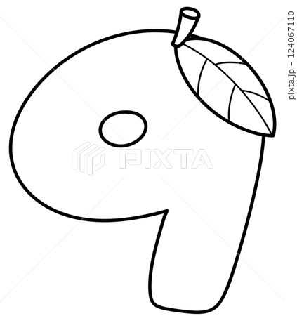Outline doodle cartoon number 9, mango number for kids, worksheet  124067110