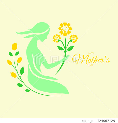 Elegant Mother Holding Flowers Silhouette Happy Mothers Day 124067129