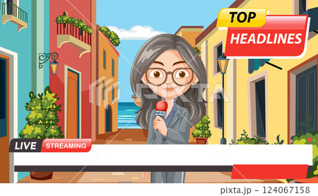 Colorful Street News Broadcast Illustration 124067158