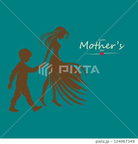 Elegant Mother's Day Silhouette of a Loving Mom and Child Holding Hands 124067349