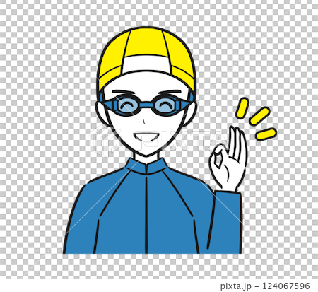游泳課/課程:一個穿著泳衣的男孩做出 OK 手勢(簡單) 游泳課/課程:一個穿著泳衣的男孩做出 OK 手勢(簡單) 124067596