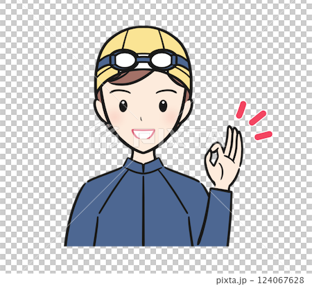 游泳課/課程:一個穿著泳衣的女孩做出 OK 手勢 游泳課/課程:一個穿著泳衣的女孩做出 OK 手勢 124067628