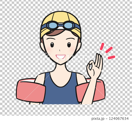 游泳課/課程:一個穿著泳衣的女孩做出 OK 手勢 游泳課/課程:一個穿著泳衣的女孩做出 OK 手勢 124067634