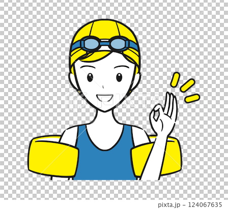 游泳課/課程:一個穿著泳衣的女孩做出 OK 手勢(簡單) 游泳課/課程:一個穿著泳衣的女孩做出 OK 手勢(簡單) 124067635