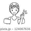 水泳の授業・習い事　水着を着てOKサインをする女の子（線画） 124067636