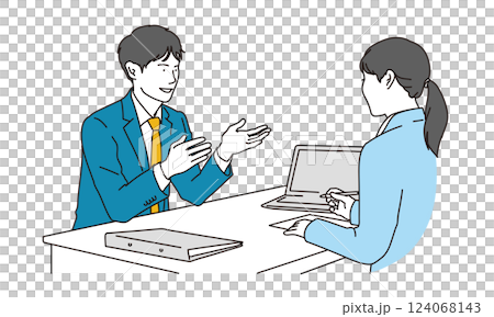 ミーティングをするビジネスパーソンのシーンイラスト 124068143