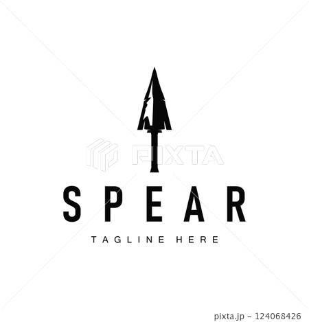 spear logo illustration concept, simple minimalist hunting tool design vintage old retro silhouette symbol template 124068426