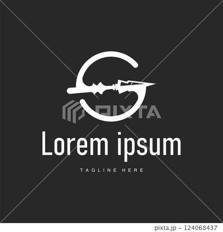 spear logo illustration concept, simple minimalist hunting tool design vintage old retro silhouette symbol template spear logo illustration concept, simple minimalist hunting tool design vintage old retro silhouette symbol template 124068437