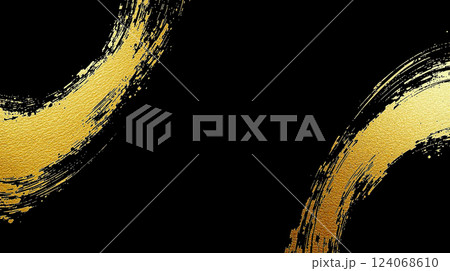 黒背景に躍動感のあるきらめく金箔のような金色のライン 124068610