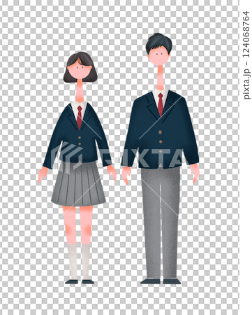 Illustration material of two students, male and female, wearing uniforms 124068764