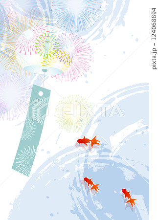 金魚　夏　水彩　和柄　背景 124068894
