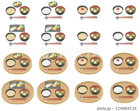 一汁一菜と一汁二菜のイラストセット 124069518