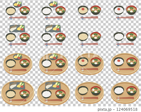 一汁一菜と一汁二菜のイラストセット 124069518