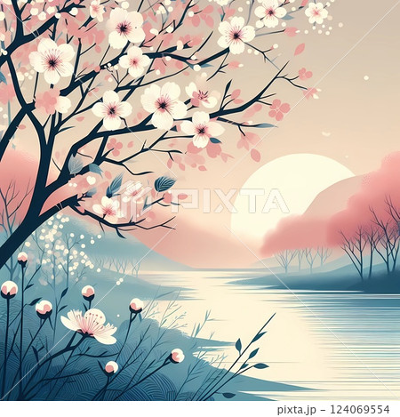 Tranquil Blossom Sunset 124069554