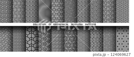 Geometric set of seamless black and gray patterns. Simple vector graphics 124069627