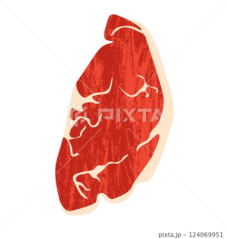 Cartoon beefsteak meat. Raw steak for barbecue, sirloin ribeye t-bone lamb beef fillet, fillet piece for grill restaurant menu design. Vector isolated illustration Cartoon beefsteak meat. Raw steak for barbecue, sirloin ribeye t-bone lamb beef fillet, fillet piece for grill restaurant menu design. Vector isolated illustration 124069951