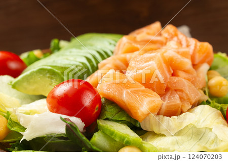 Avocado and Salmon Salad with Fresh Greens 124070203