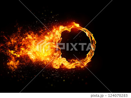 黒背景に燃え上がる火の輪の3dイラスト 124070283