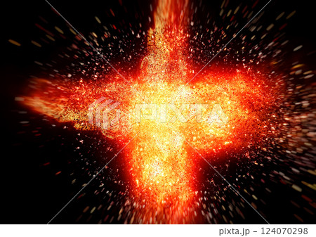 黒背景に爆発して燃え上がる火炎の3dイラスト 124070298