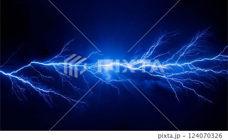 青い稲妻　雷　光　抽象的　背景　壁紙　フレーム　背景 124070326