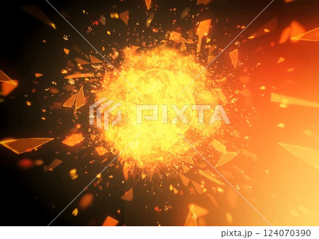 黒い背景に燃え上がる火の玉の3dイラスト 124070390
