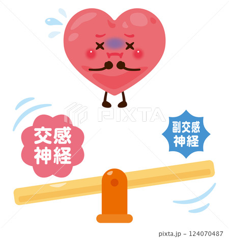 バランスが崩れた自律神経と不健康な心のキャラクターイラスト バランスが崩れた自律神経と不健康な心のキャラクターイラスト 124070487