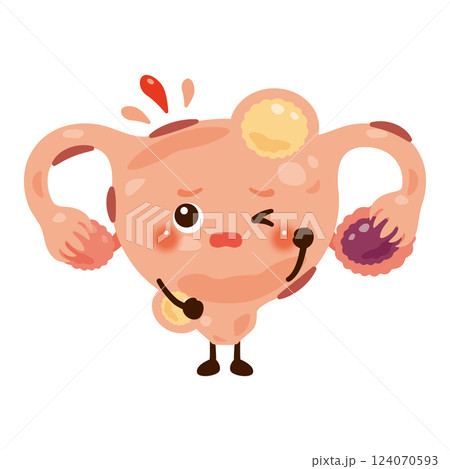子宮内膜症や子宮筋腫ができた子宮のキャラクターイラスト 124070593