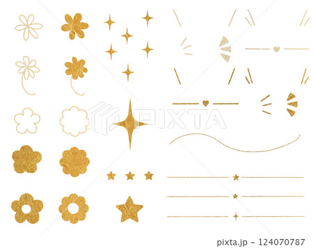 金色の花・星・ラインのあしらいセット 124070787