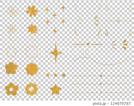 Gold flower, star and line decoration set Gold flower, star and line decoration set 124070787
