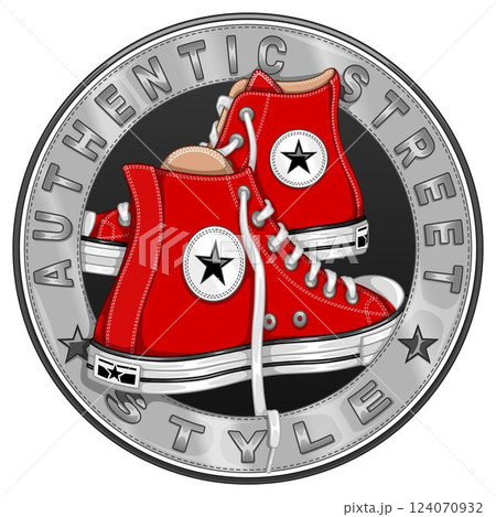 Circular logo with sport shoe for skaters Circular logo with sport shoe for skaters 124070932