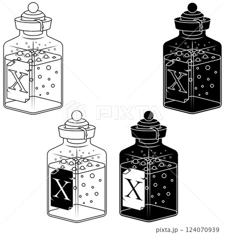 Glass bottle with liquid substance with label 124070939