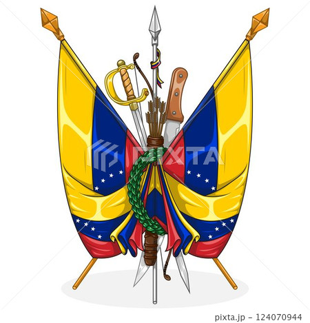 Venezuela flags with independence weapons Venezuela flags with independence weapons 124070944