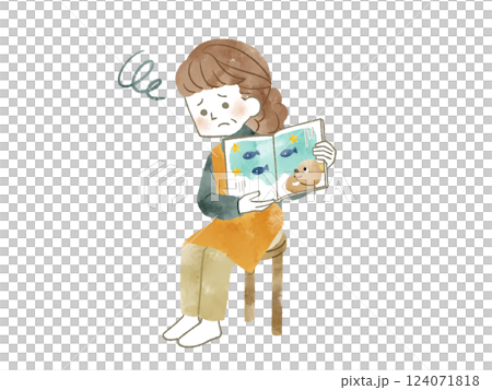 絵本の読み聞かせで困っている女性-水彩 絵本の読み聞かせで困っている女性-水彩 124071818