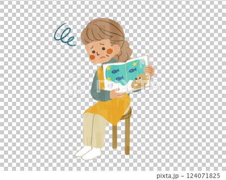 Woman having trouble reading picture books - Gash 124071825