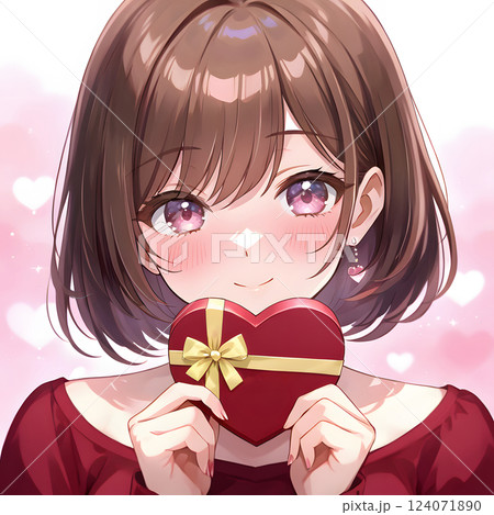 プレゼントを渡す少女 バレンタインのチョコレート　クリスマス　贈り物　告白　ギフト 124071890