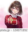 プレゼントを渡す少女 バレンタインのチョコレート　クリスマス　贈り物　告白　ギフト 124071892